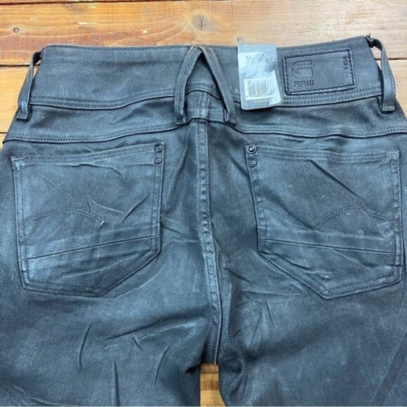 G-star Raw Lynn fit jeans faux leather mid rise skinny glitter slander black 24 - Picture 9 of 14